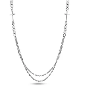 Rhodium Plated 925 Sterling Silver Multi Chain Beaded Cross  Necklace - GCP00006-RH