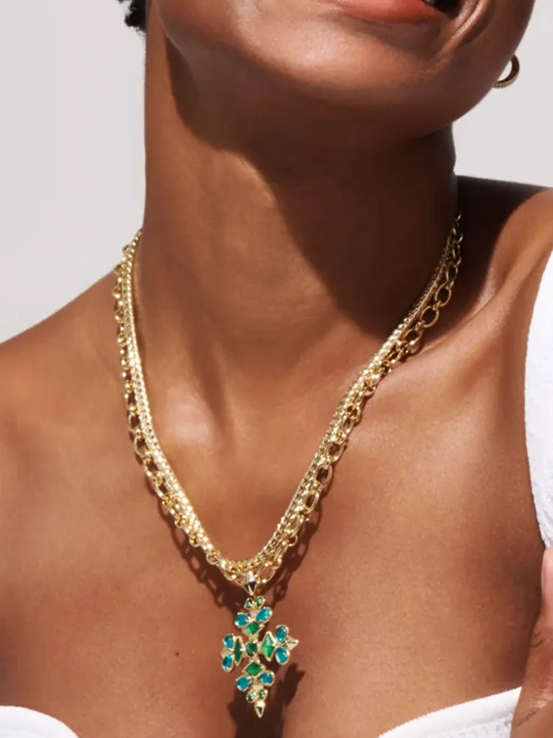 Royal Emerald Charm Gold-Plated Statement Necklace
