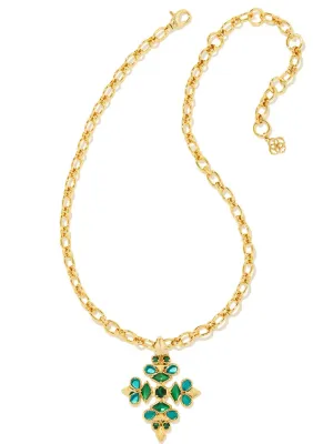 Royal Emerald Charm Gold-Plated Statement Necklace