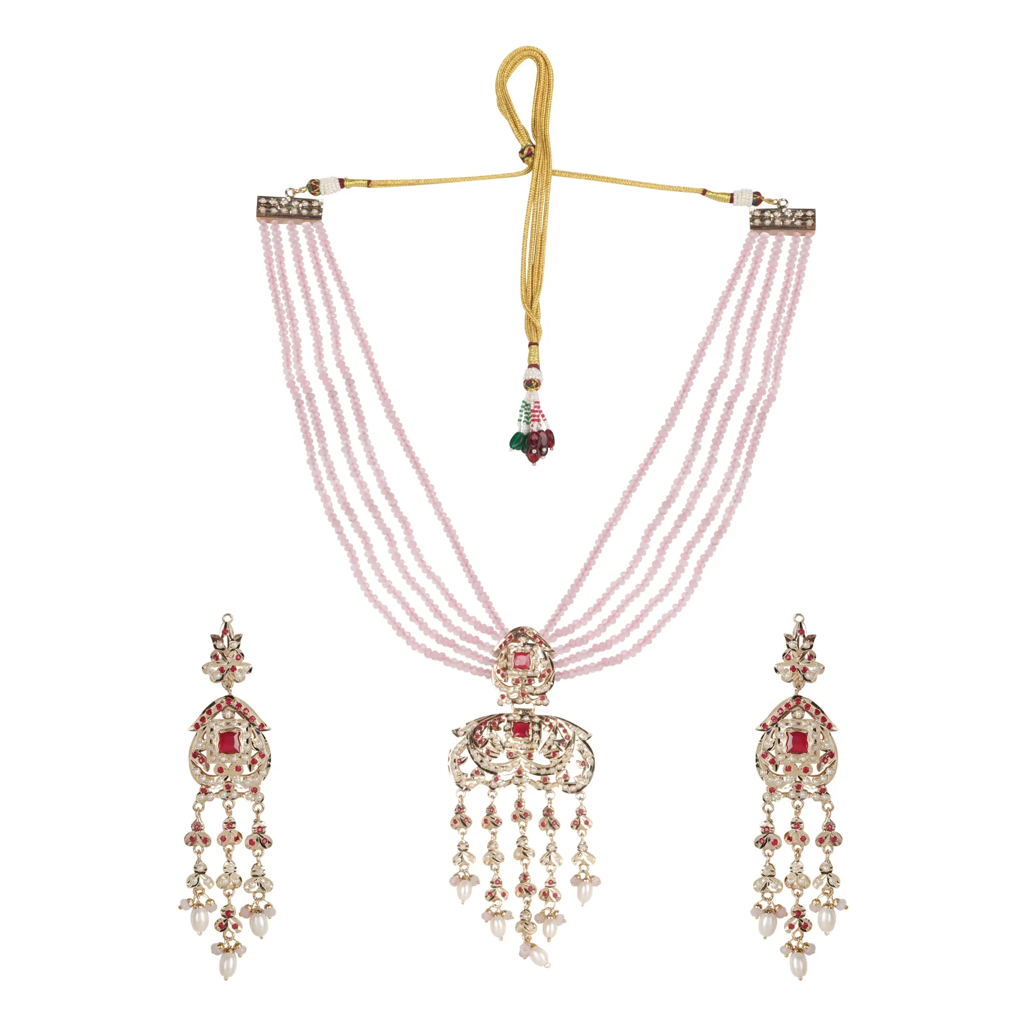Royal Jadau Pink Jadau Necklace Set with Earrings