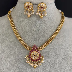 Ruby Antique Gold Temple Necklace Set