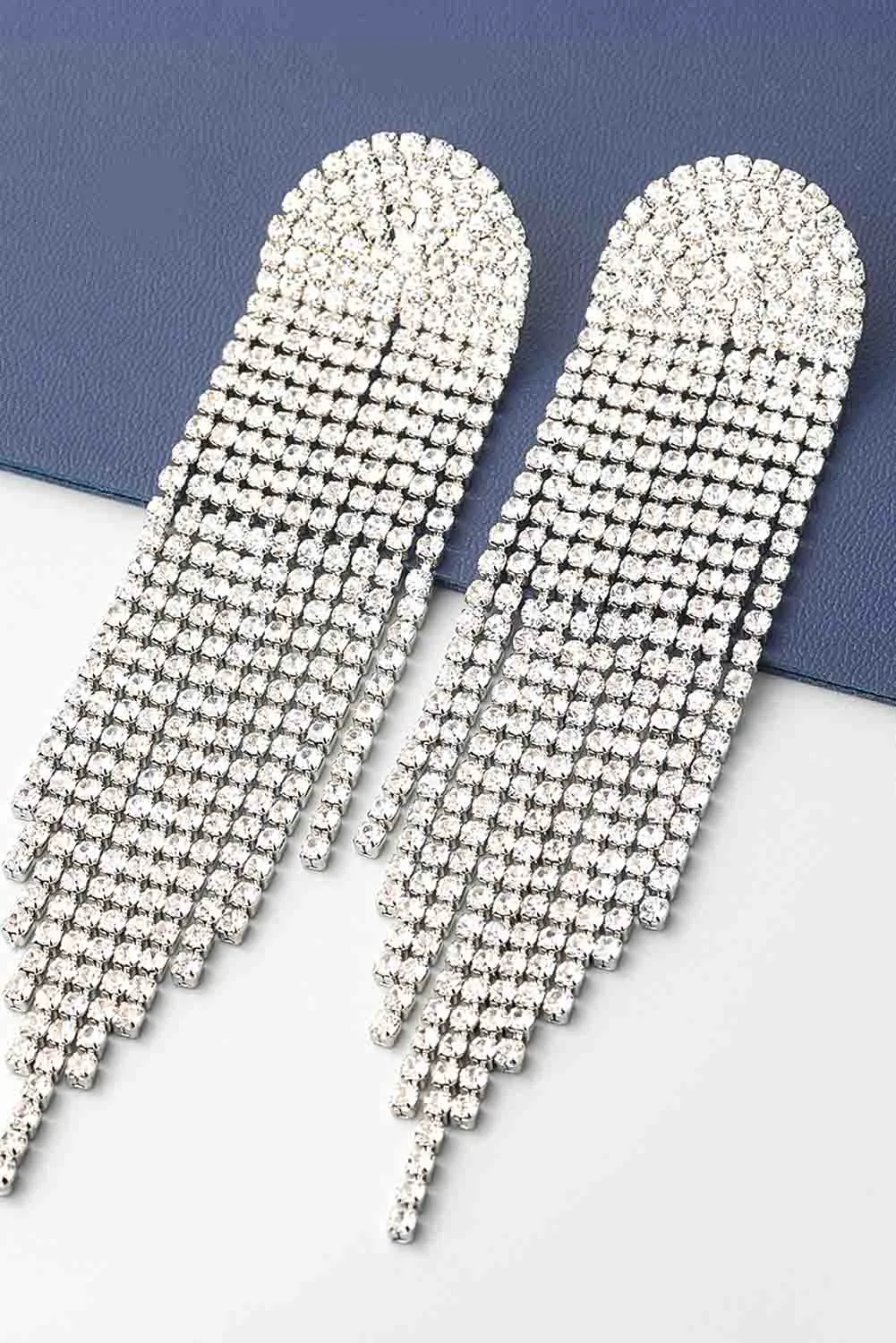 Shine Tassel Design Rhinestone Detail Earrings
