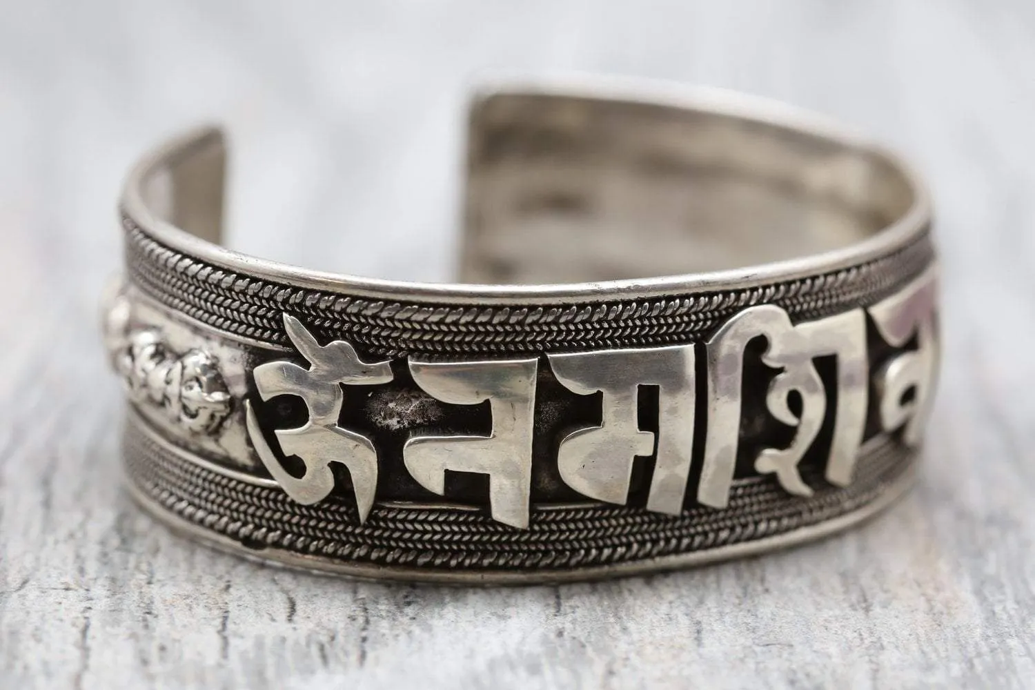 Silver Mantra Bracelet with Unique Script