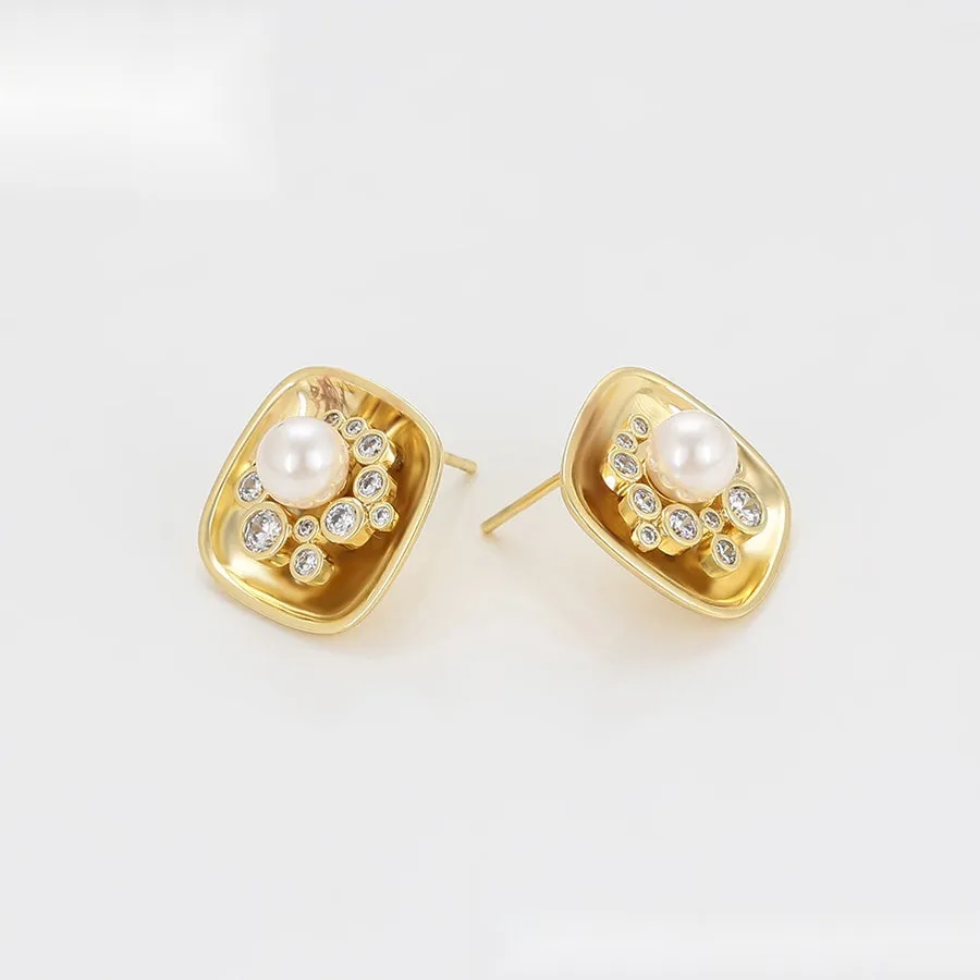 Square Pearl Cluster Earrings