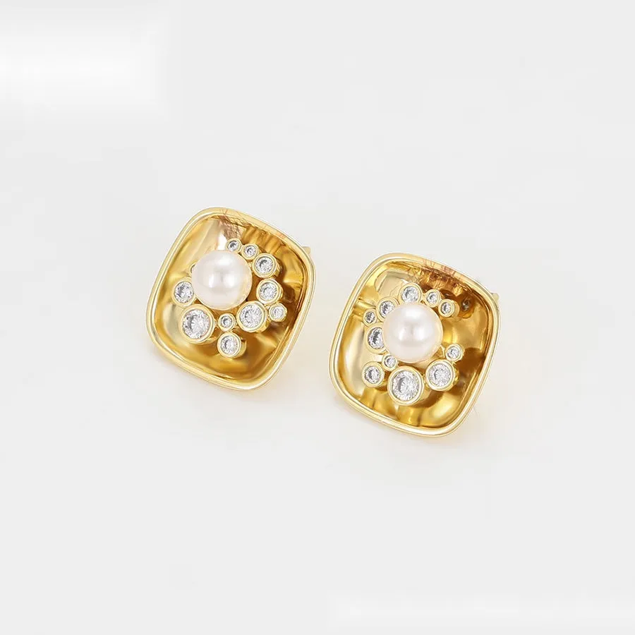 Square Pearl Cluster Earrings