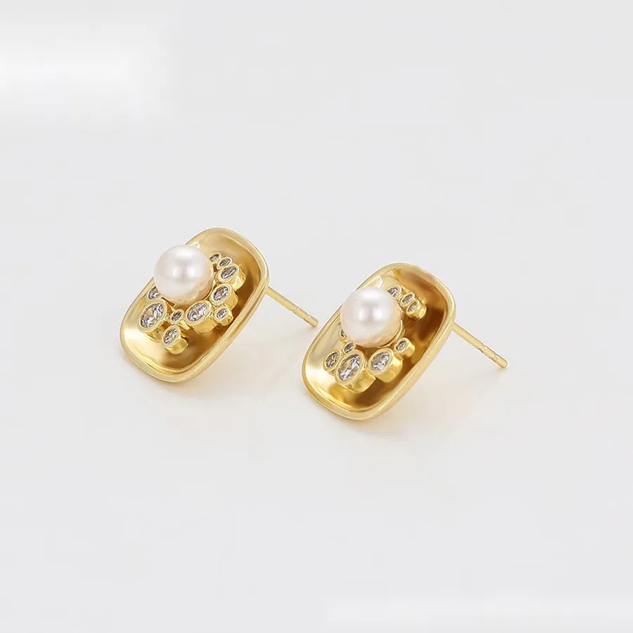 Square Pearl Cluster Earrings