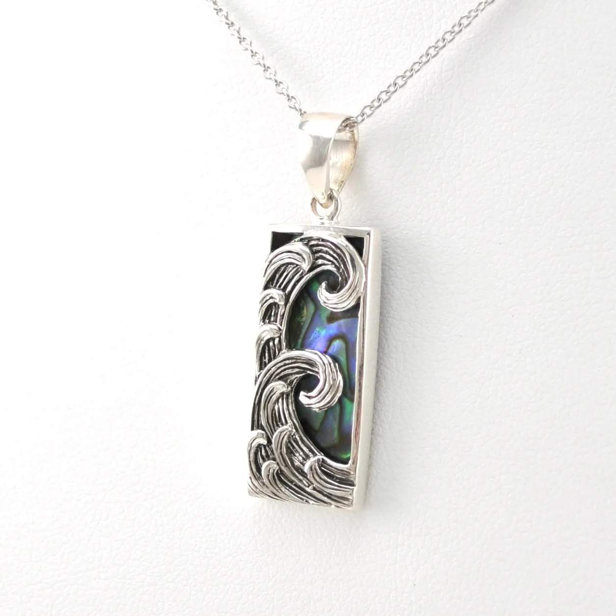 Sterling Silver Abalone Rectangle Small Wave Necklace