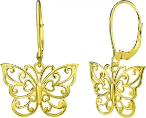 Sterling Silver Butterfly Earrings - Filigree Dainty Drop Dangle Leverback  Dangle Earing for Women - Sterling Silver Earrings for Women