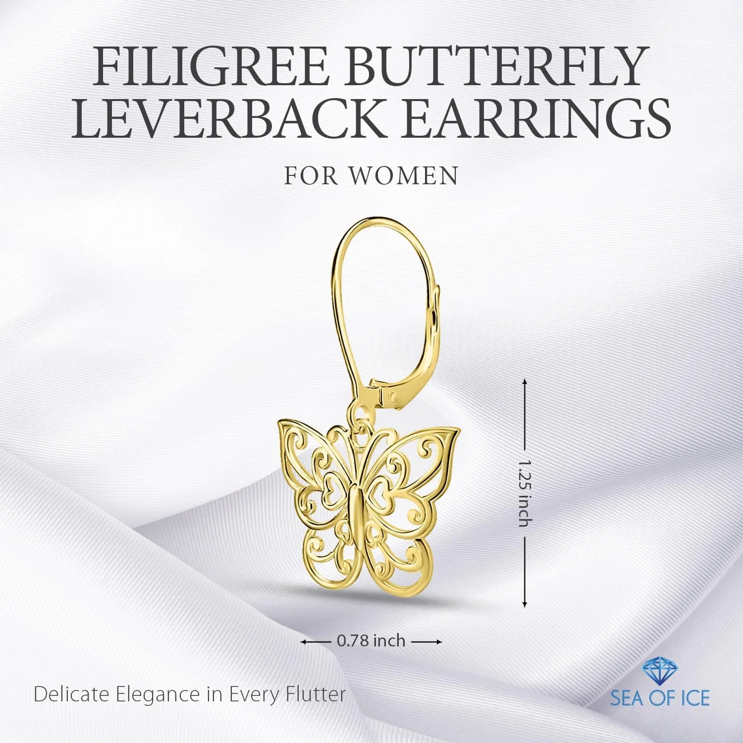 Sterling Silver Butterfly Earrings - Filigree Dainty Drop Dangle Leverback  Dangle Earing for Women - Sterling Silver Earrings for Women