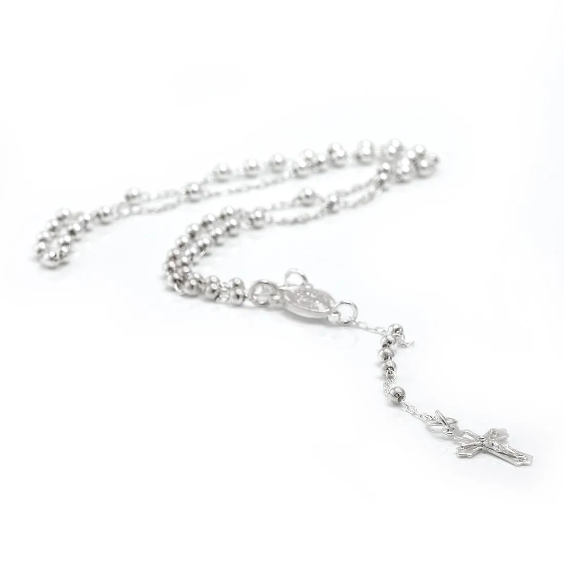 Sterling Silver Cross Rosary Beads - Virgin Mary Chain Necklace 46cm