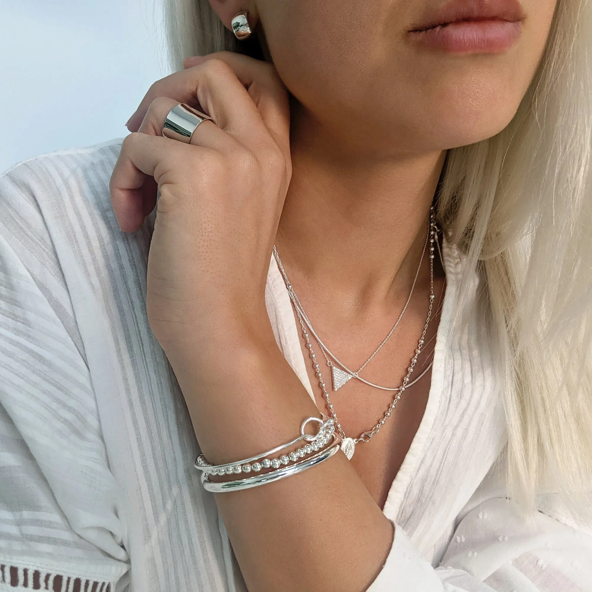 Sterling Silver Cross Rosary Beads - Virgin Mary Chain Necklace 46cm