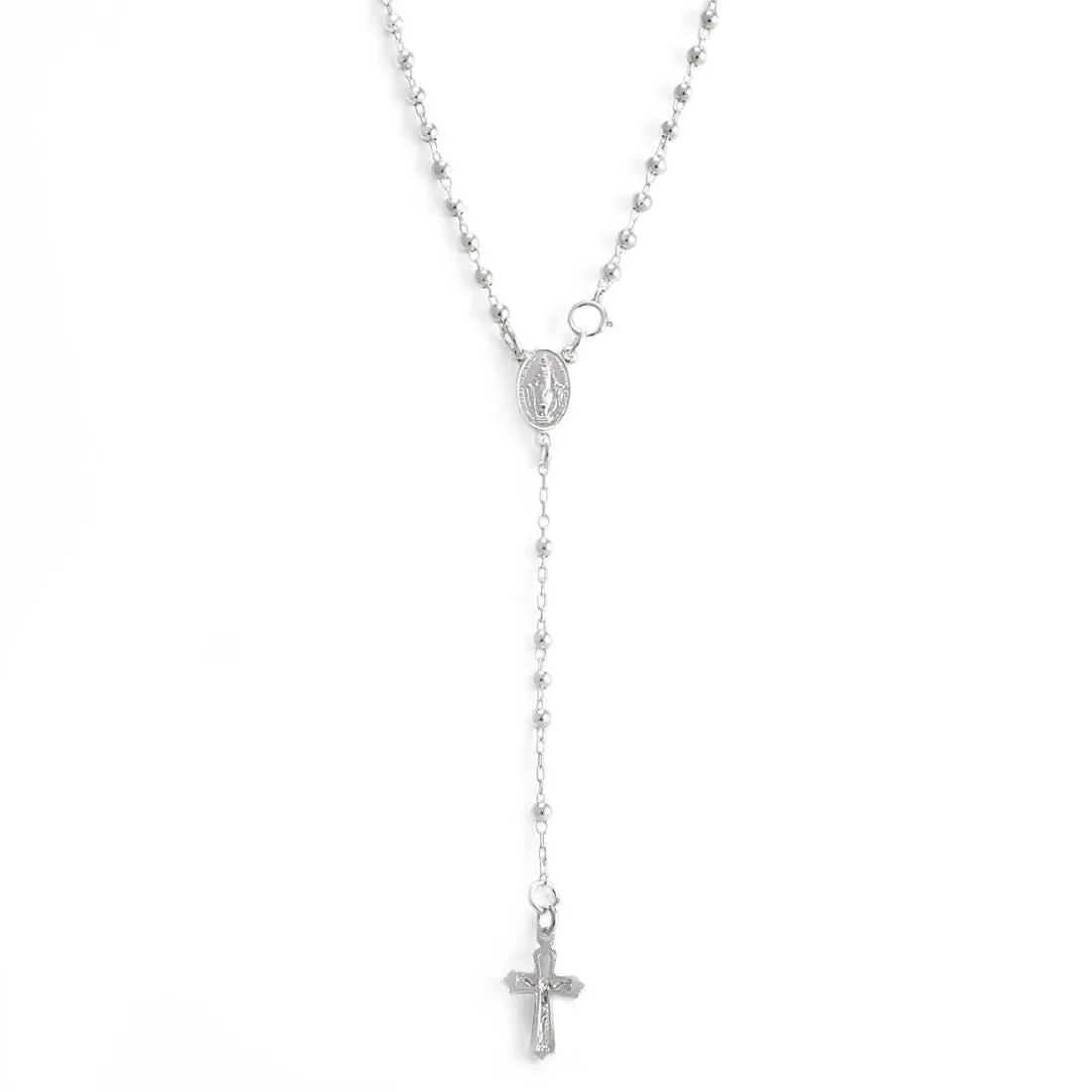Sterling Silver Cross Rosary Beads - Virgin Mary Chain Necklace 46cm