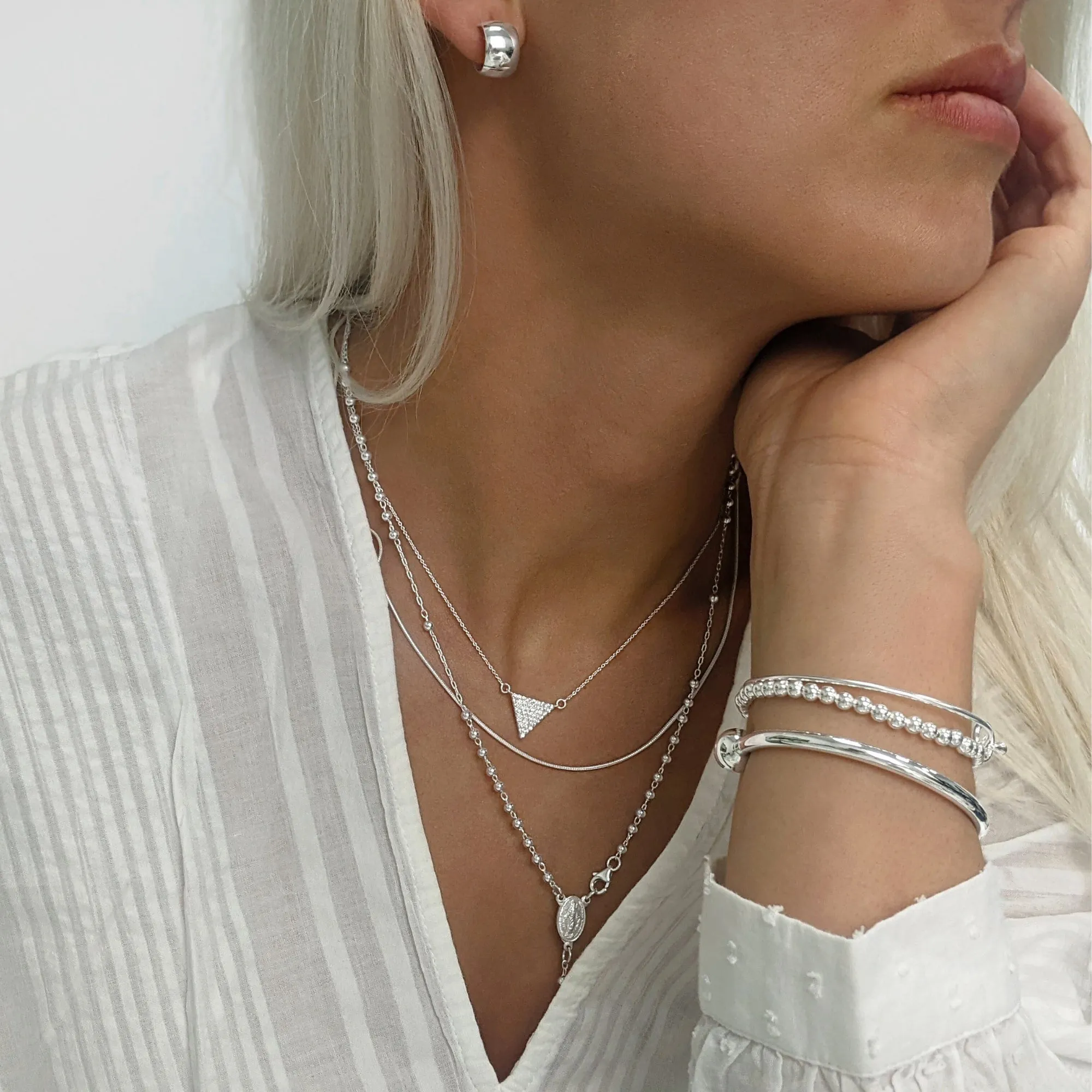 Sterling Silver Cross Rosary Beads - Virgin Mary Chain Necklace 46cm