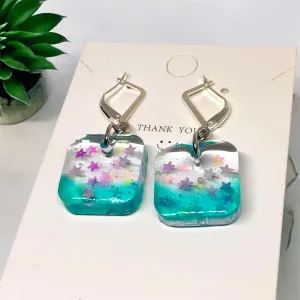 Teal Simple Elegance Resin Earrings with S29 Silver Huggies