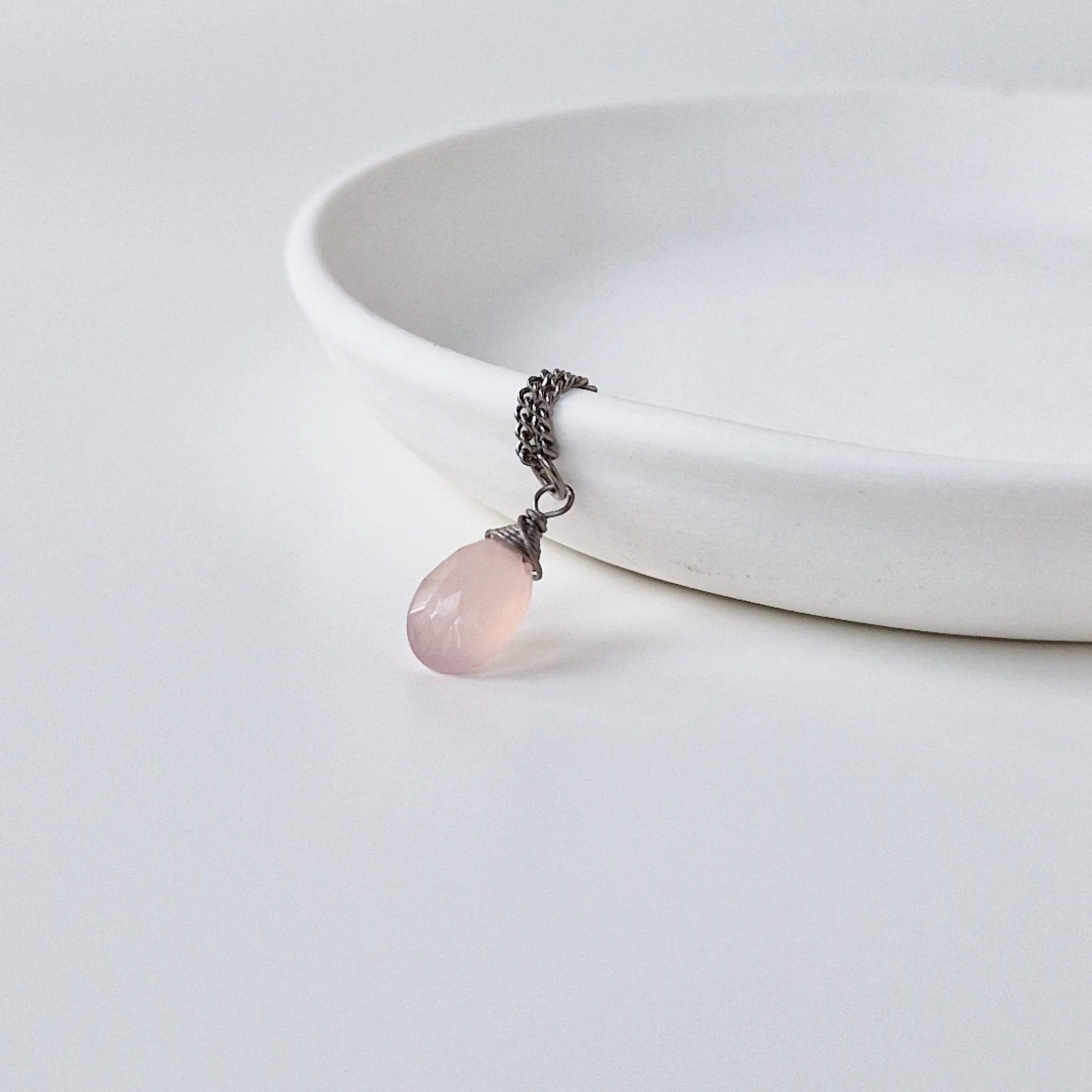 Titanium Necklace with Pink Chalcedony