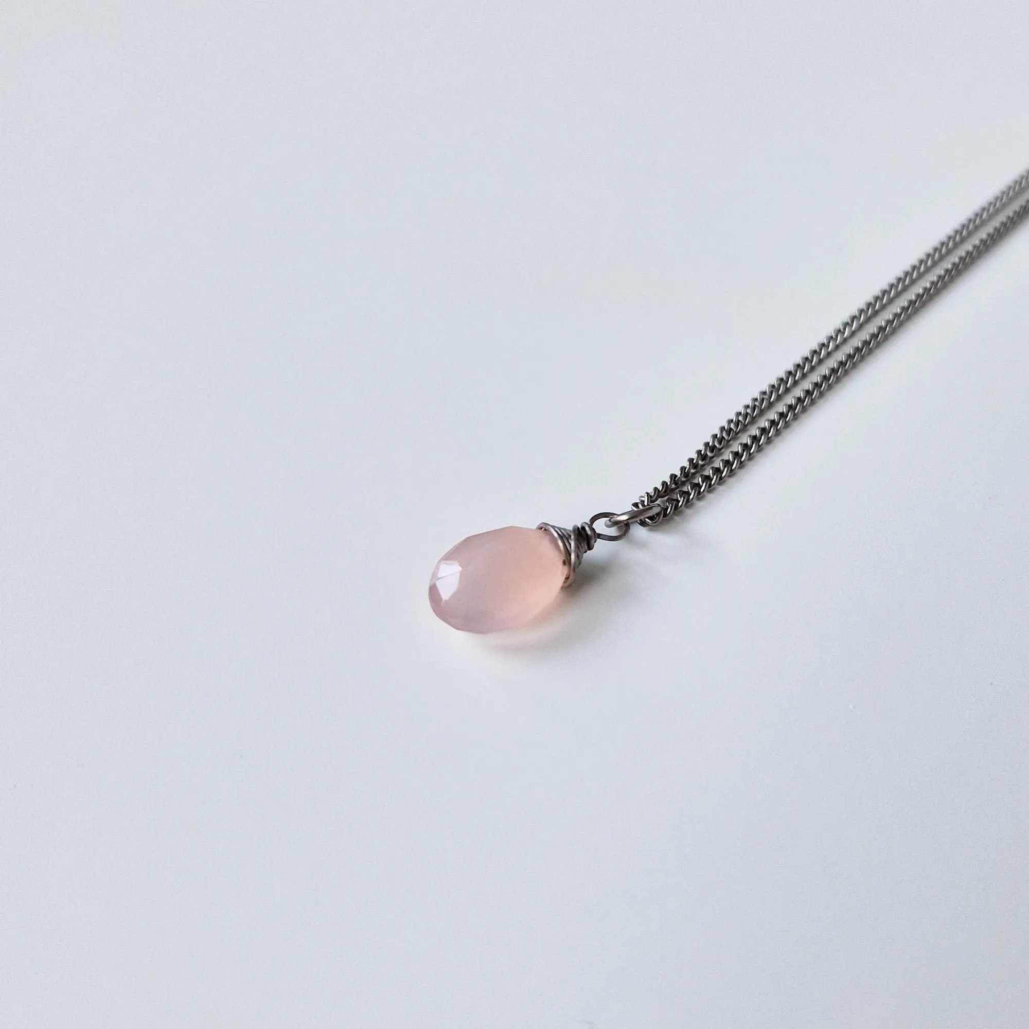Titanium Necklace with Pink Chalcedony