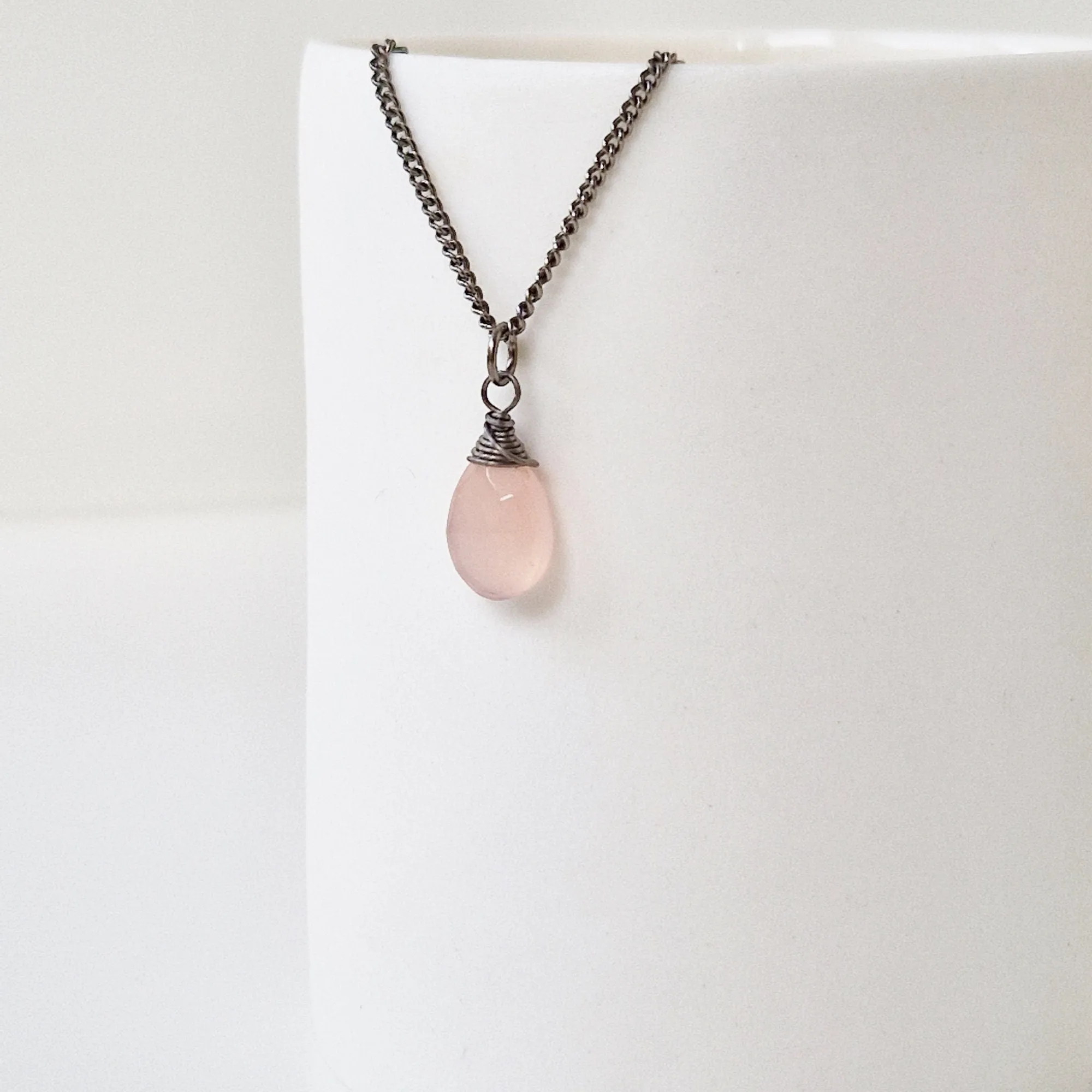 Titanium Necklace with Pink Chalcedony