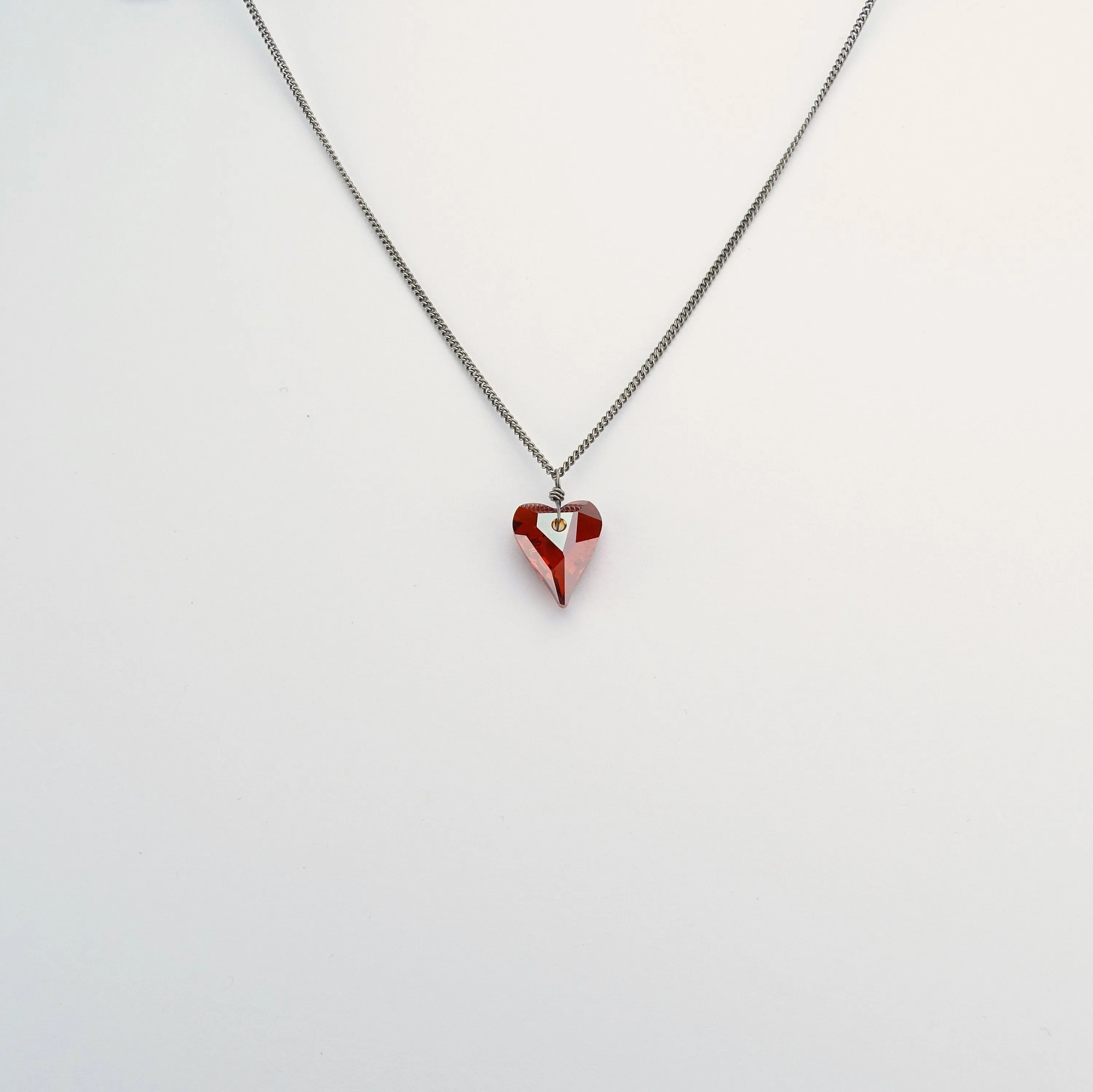 Titanium Necklace with Red Crystal Heart Pendant