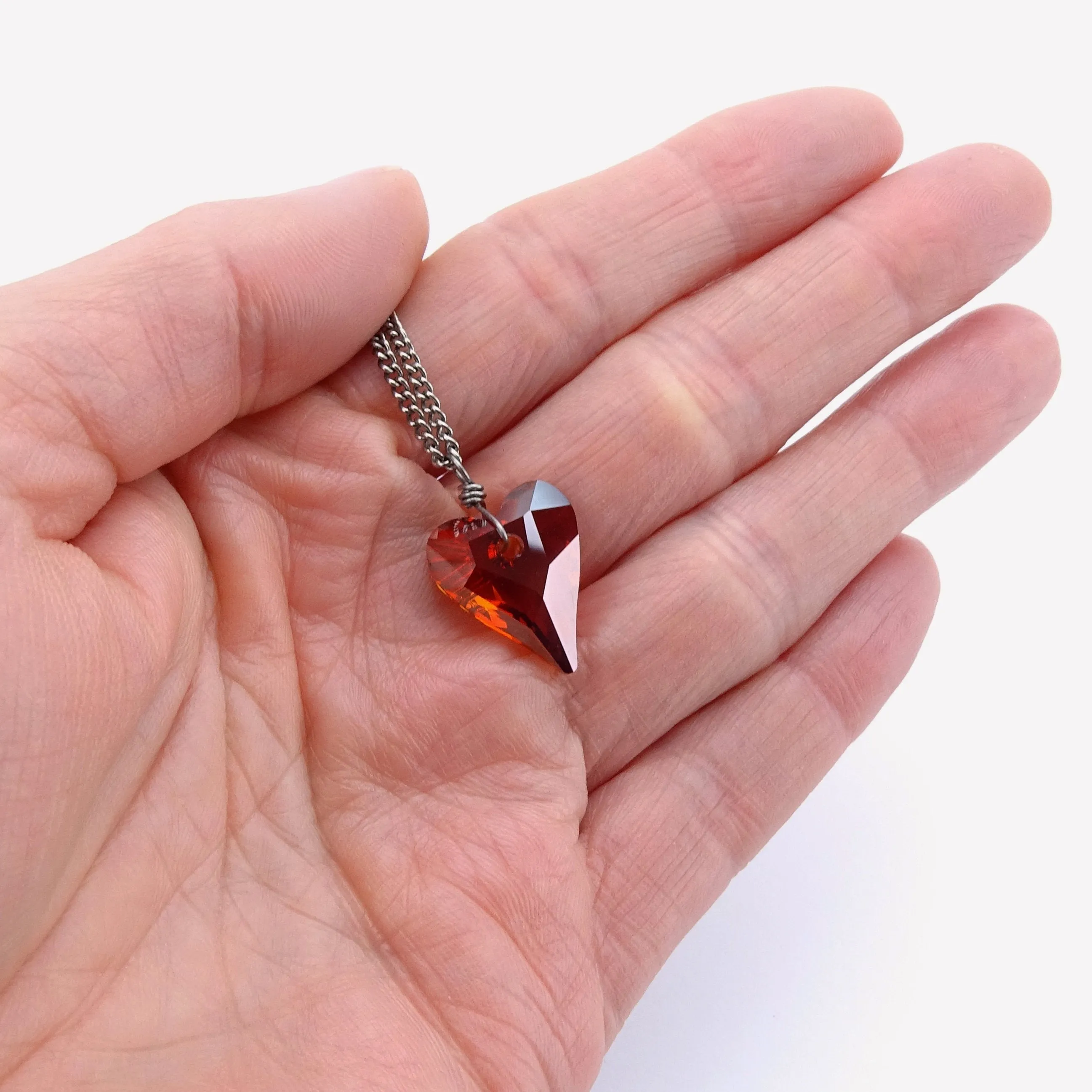 Titanium Necklace with Red Crystal Heart Pendant
