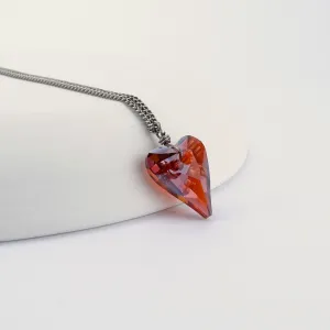 Titanium Necklace with Red Crystal Heart Pendant