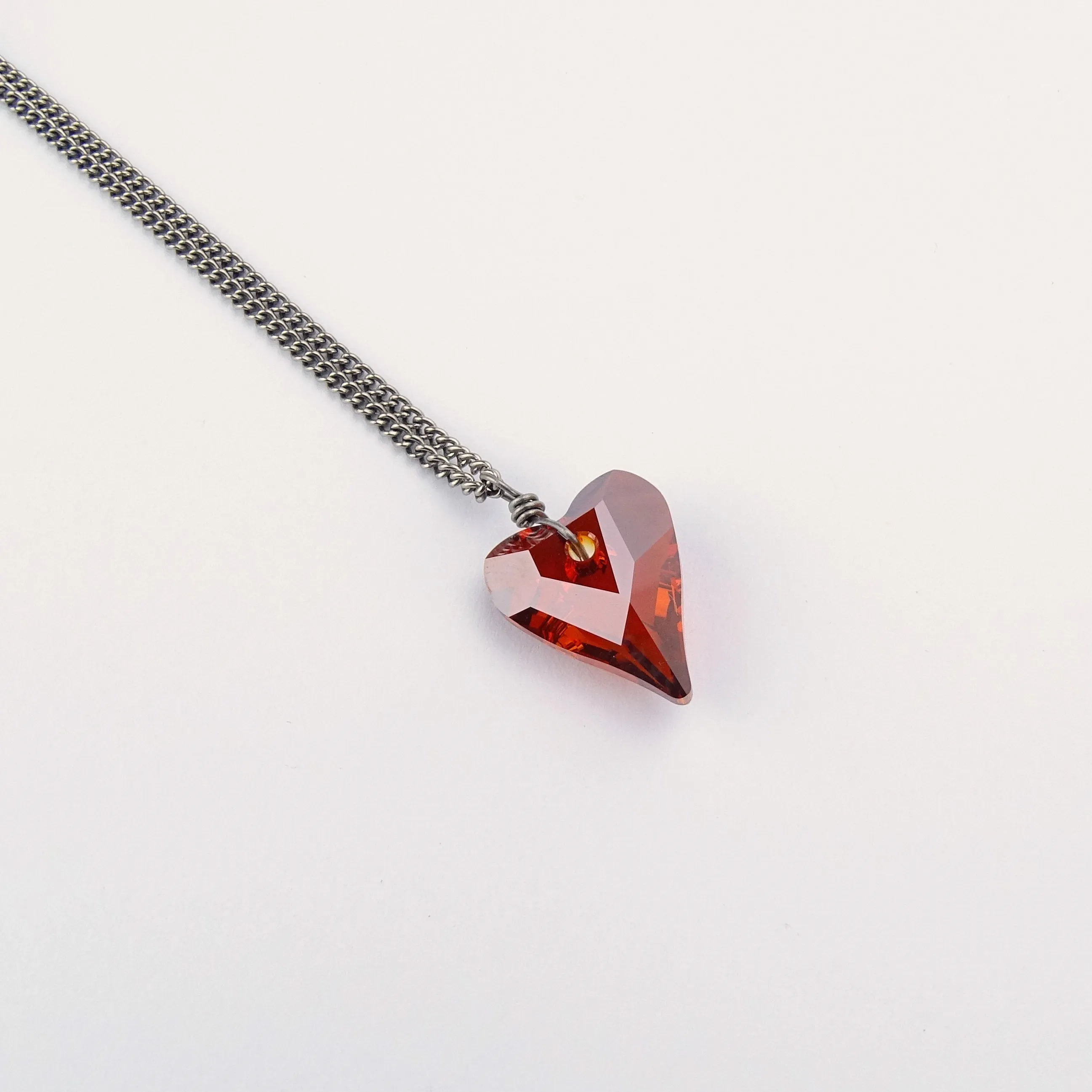 Titanium Necklace with Red Crystal Heart Pendant