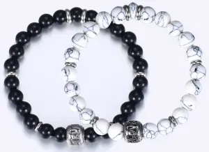 True Love Couple Bracelets- Howlite Beads Bracelet Set- Black Beaded Bracelet