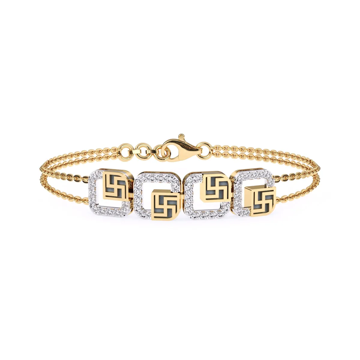Unique Four Square Swastika Lab Grown Diamond bracelet