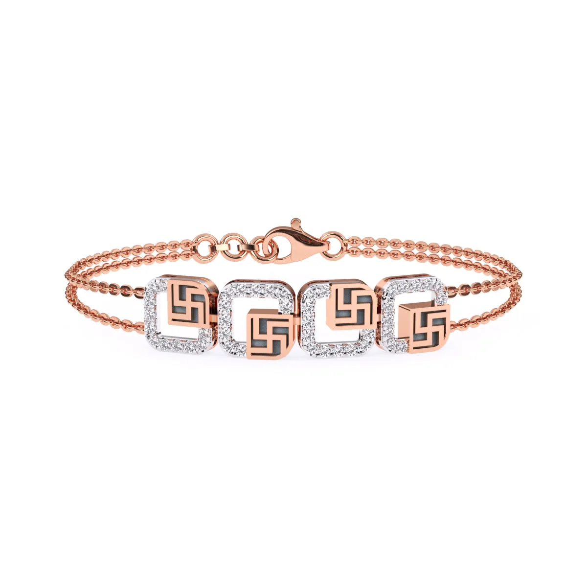Unique Four Square Swastika Lab Grown Diamond bracelet