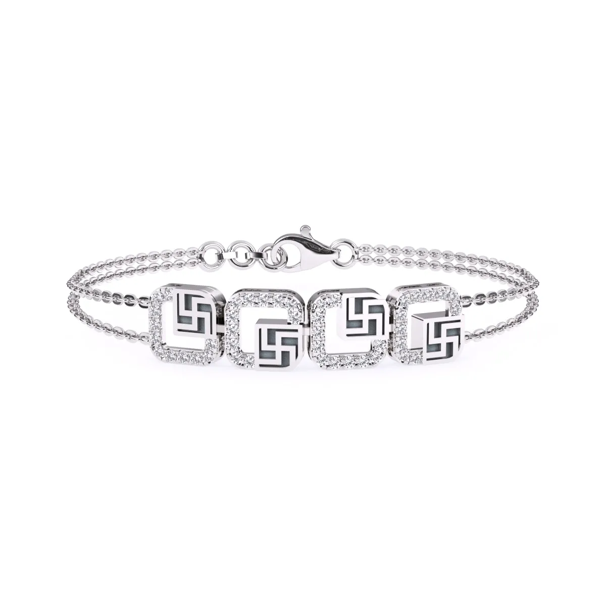 Unique Four Square Swastika Lab Grown Diamond bracelet
