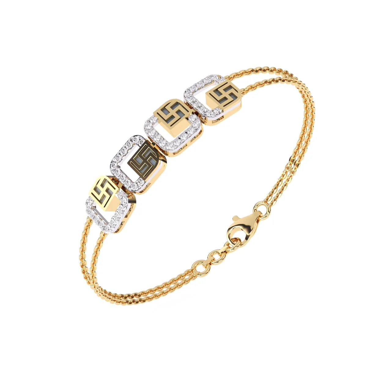 Unique Four Square Swastika Lab Grown Diamond bracelet