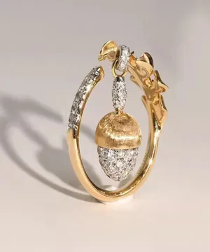 Unique Gold Sterling Silver Overgild Zircon Pine Nut Tassel Rings QJ029