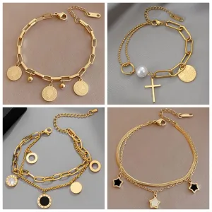 Unique Layered Bracelet | Golden Pendant & Pearl Accents