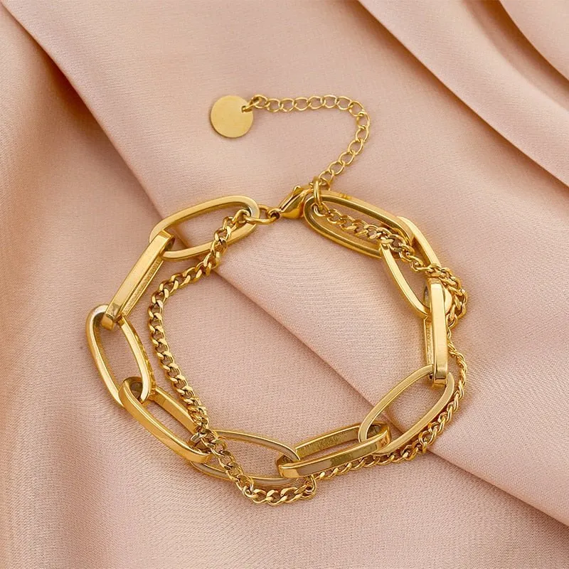 Unique Layered Bracelet | Golden Pendant & Pearl Accents