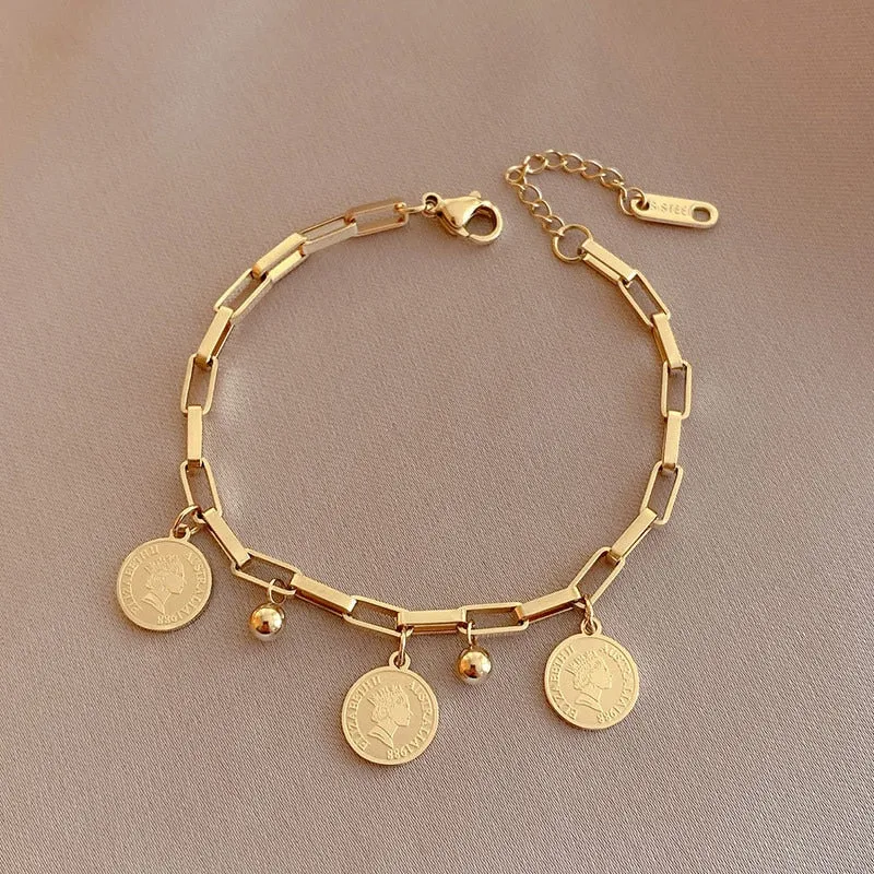 Unique Layered Bracelet | Golden Pendant & Pearl Accents