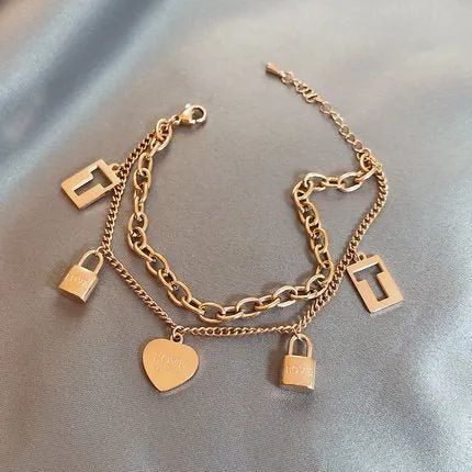 Unique Layered Bracelet | Golden Pendant & Pearl Accents
