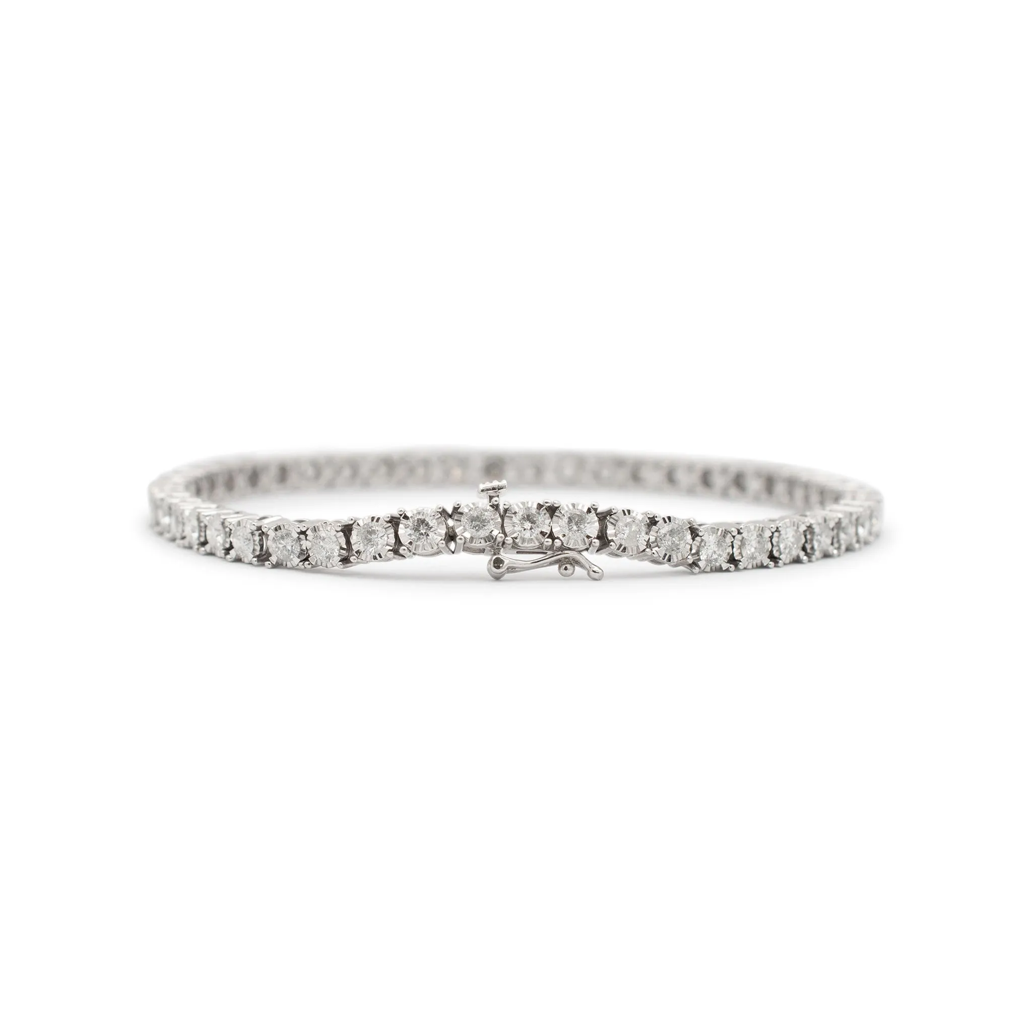 Unisex 10K White Gold Diamond Tennis Bracelet