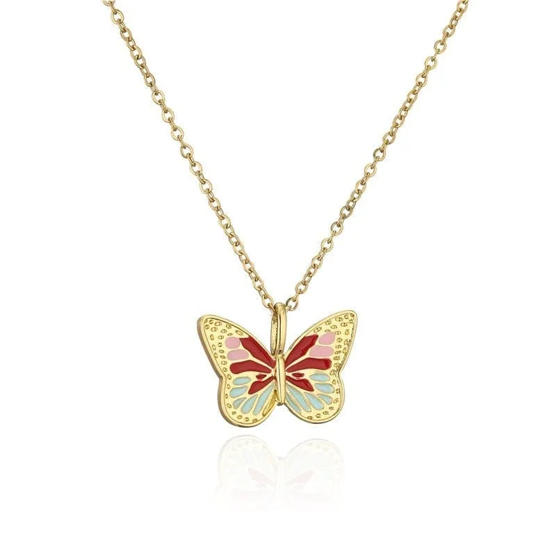 Valentine's Day Butterfly Necklace Colorful Oil-dripping Butterfly Necklace Gifts for Girlfriend