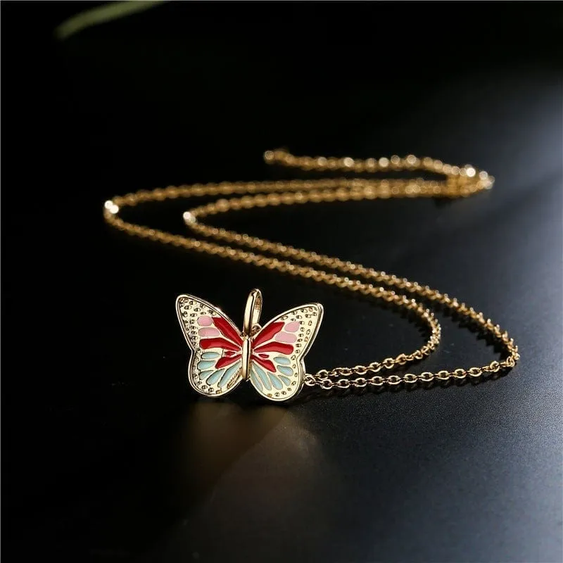 Valentine's Day Butterfly Necklace Colorful Oil-dripping Butterfly Necklace Gifts for Girlfriend