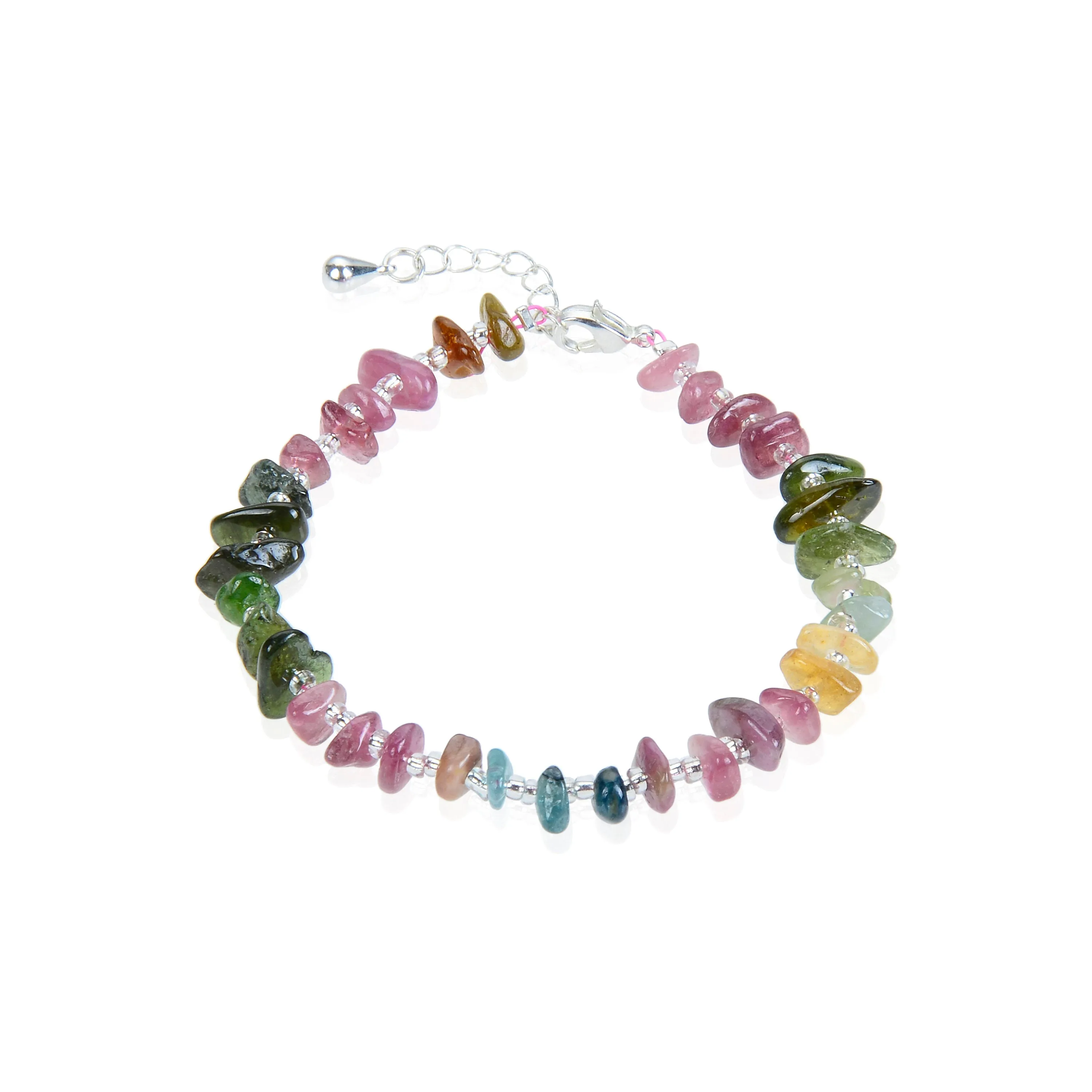 Watermelon Tourmaline Pebble Chip Nugget Bracelet 7.5" Length