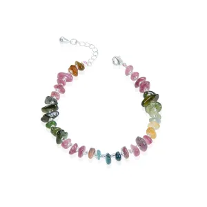 Watermelon Tourmaline Pebble Chip Nugget Bracelet 7.5" Length
