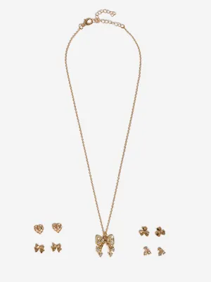 Westside Accessories Gold Bow-Designed Pendant Necklace & Earrings Set