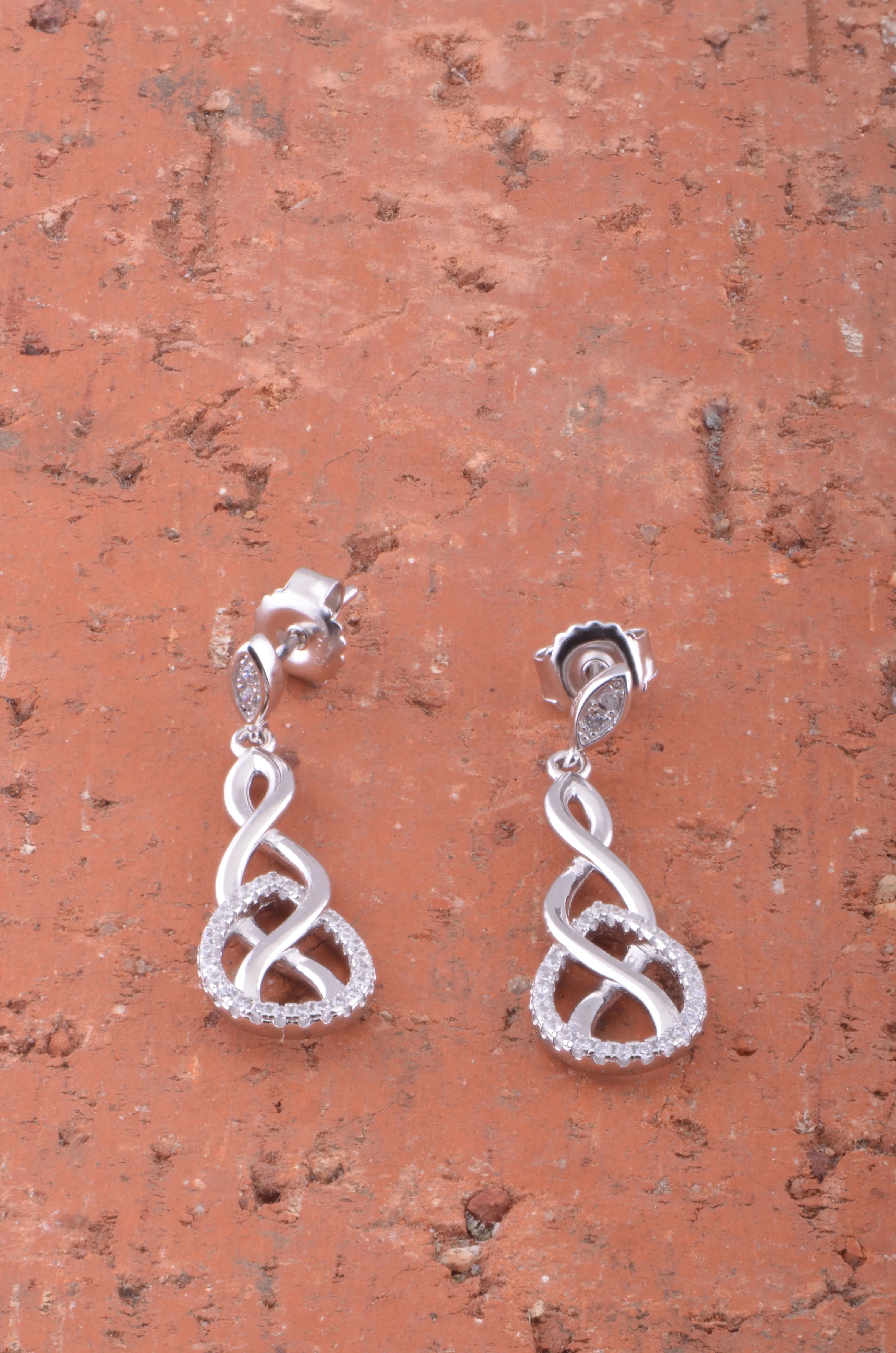 White Gold Over Sterling Silver Womens Elegant Cz Celtic Braid Dangle Earrings