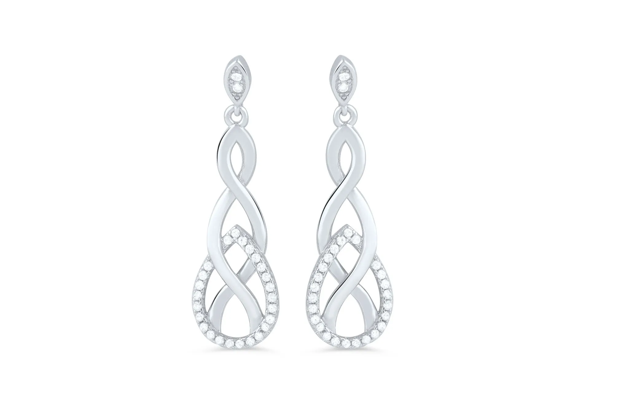 White Gold Over Sterling Silver Womens Elegant Cz Celtic Braid Dangle Earrings