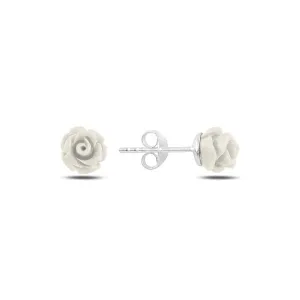 White rose stud earrings in sterling silver