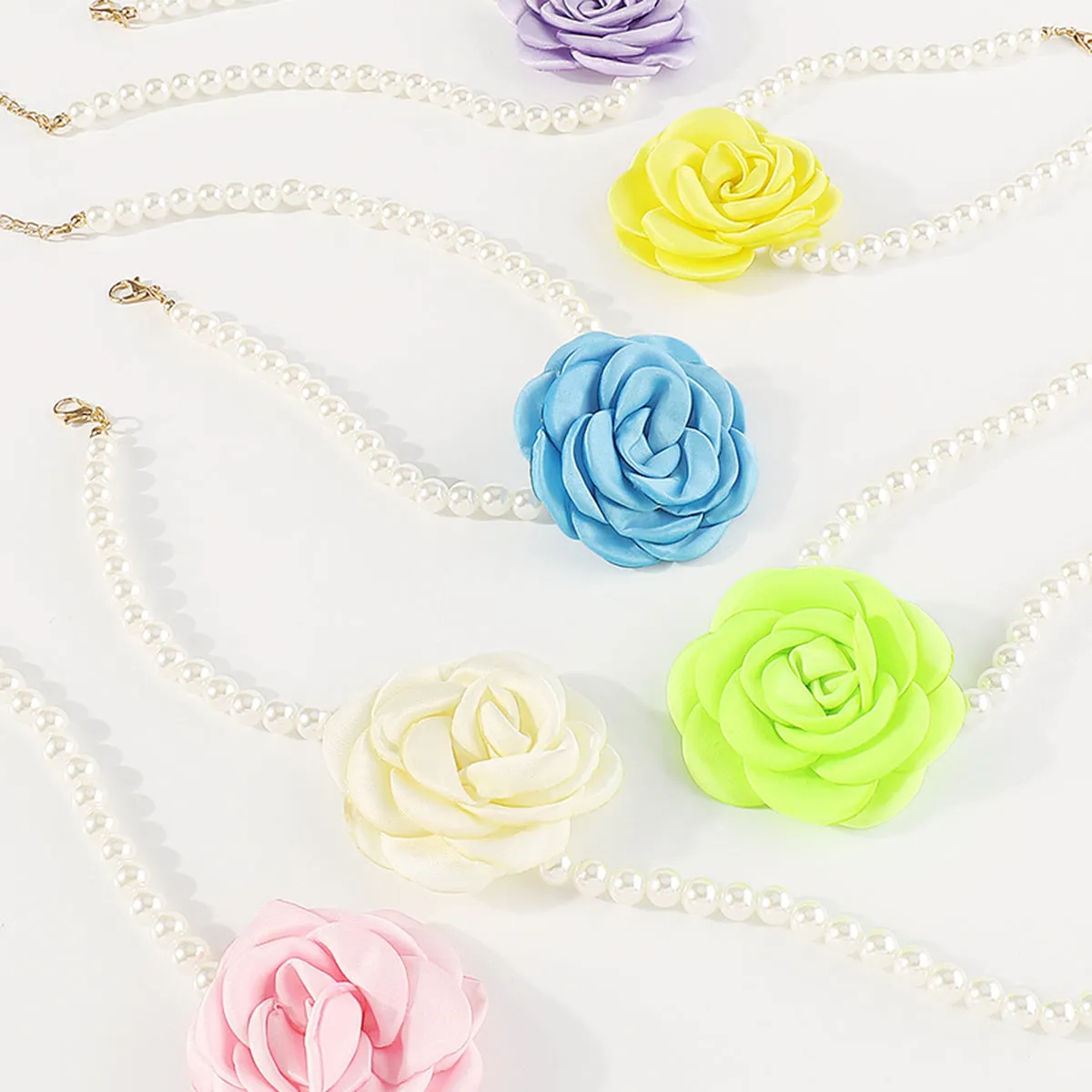 Wholesale Camellia Flower Pearl Necklace Colorful Rose Earrings Bracelet JDC-NE-QianDi020