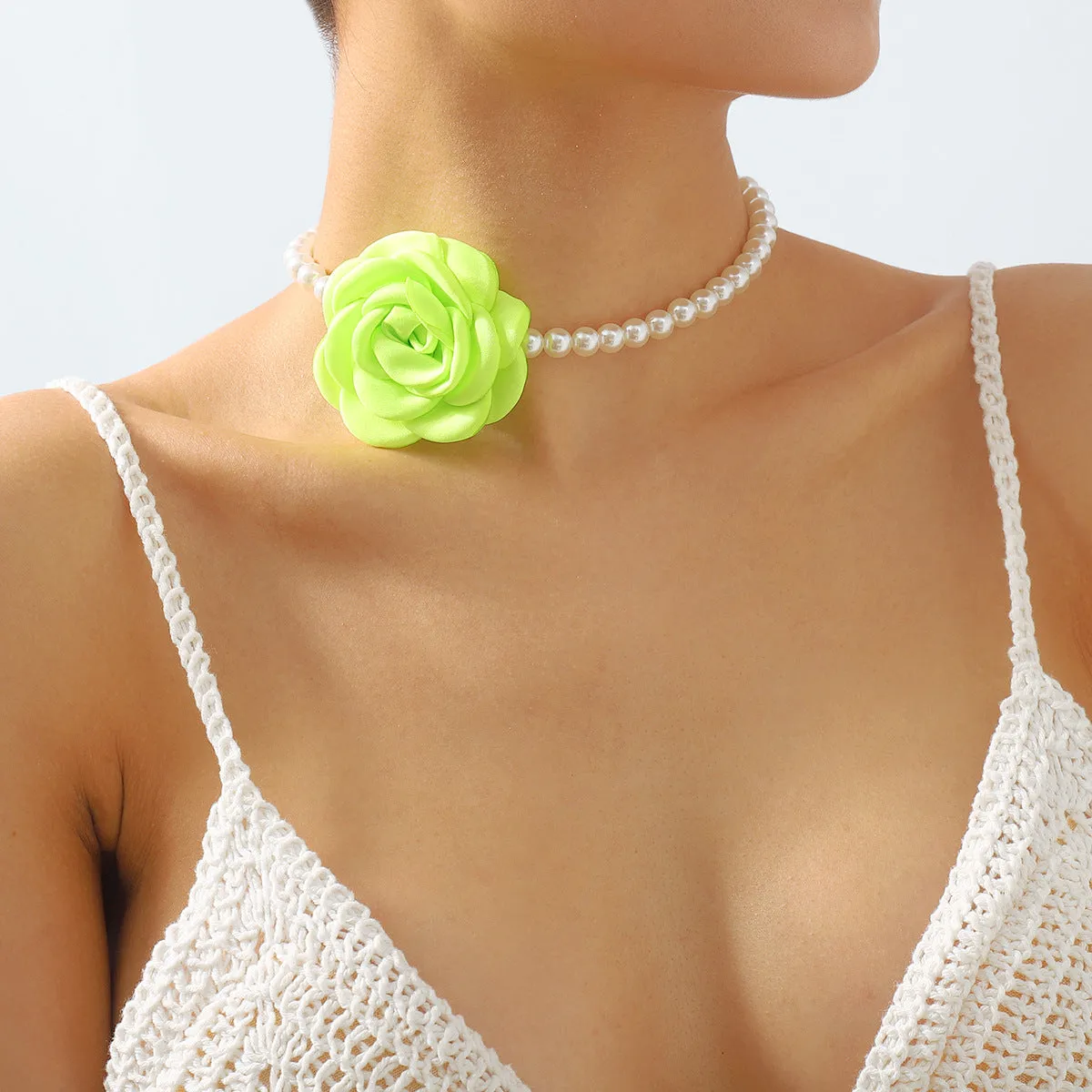 Wholesale Camellia Flower Pearl Necklace Colorful Rose Earrings Bracelet JDC-NE-QianDi020