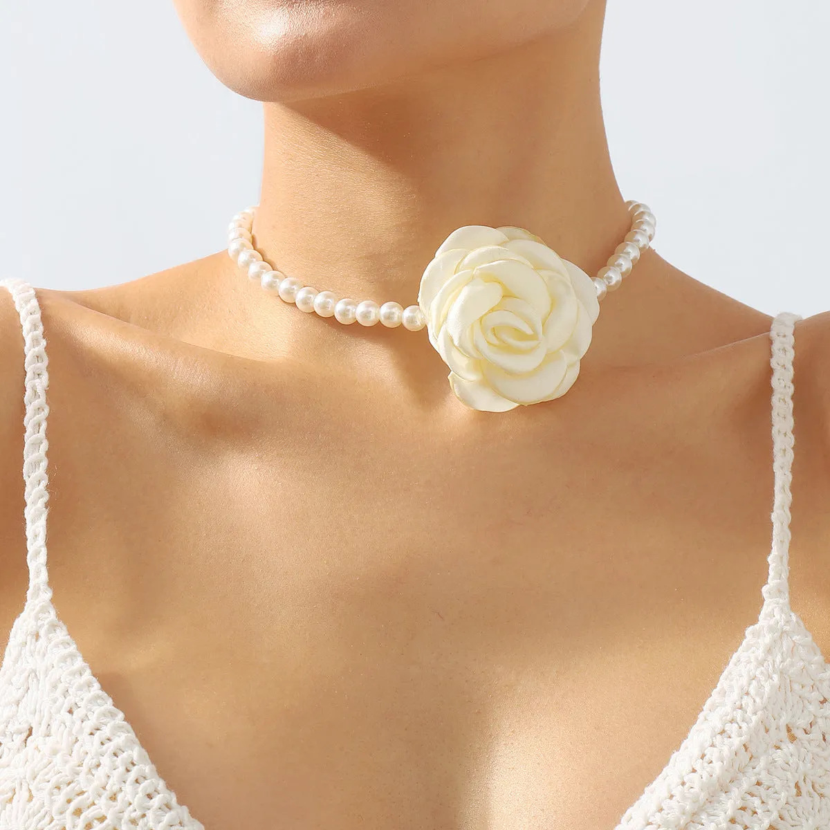 Wholesale Camellia Flower Pearl Necklace Colorful Rose Earrings Bracelet JDC-NE-QianDi020