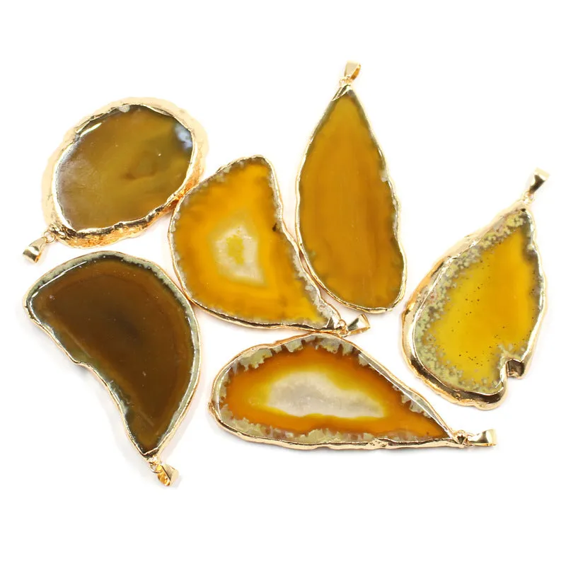 Wholesale Colorful Natural Agate Raw Stone Sliced Necklace Sweater Chain