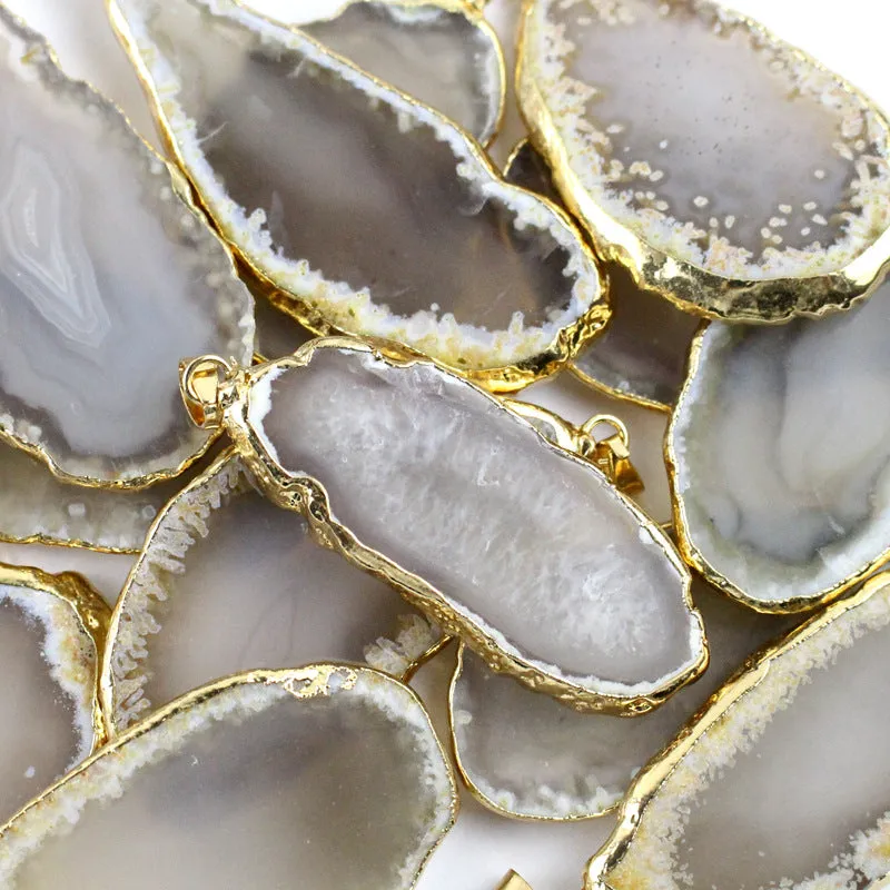 Wholesale Colorful Natural Agate Raw Stone Sliced Necklace Sweater Chain