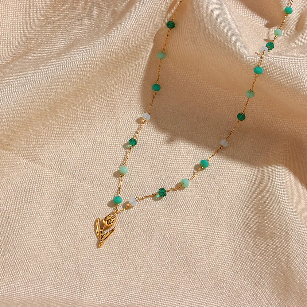 Wholesale Stainless Steel Colorful Beads Tulip Necklace